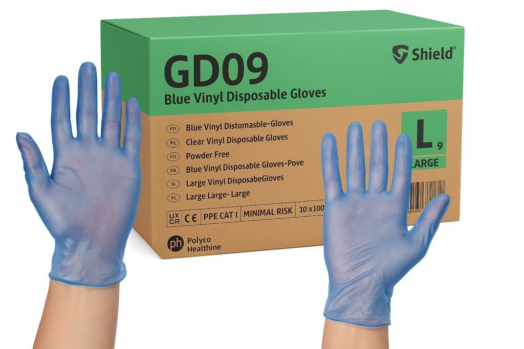 Blue vinyl powder free disposable gloves- case of 1000